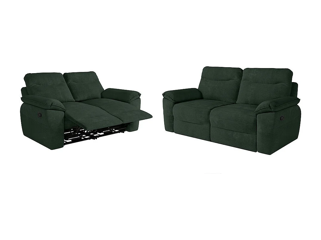 PACK - Canapé de relaxation ROSS manuel 2 et 3 places en velours côtelé - Vert foncé