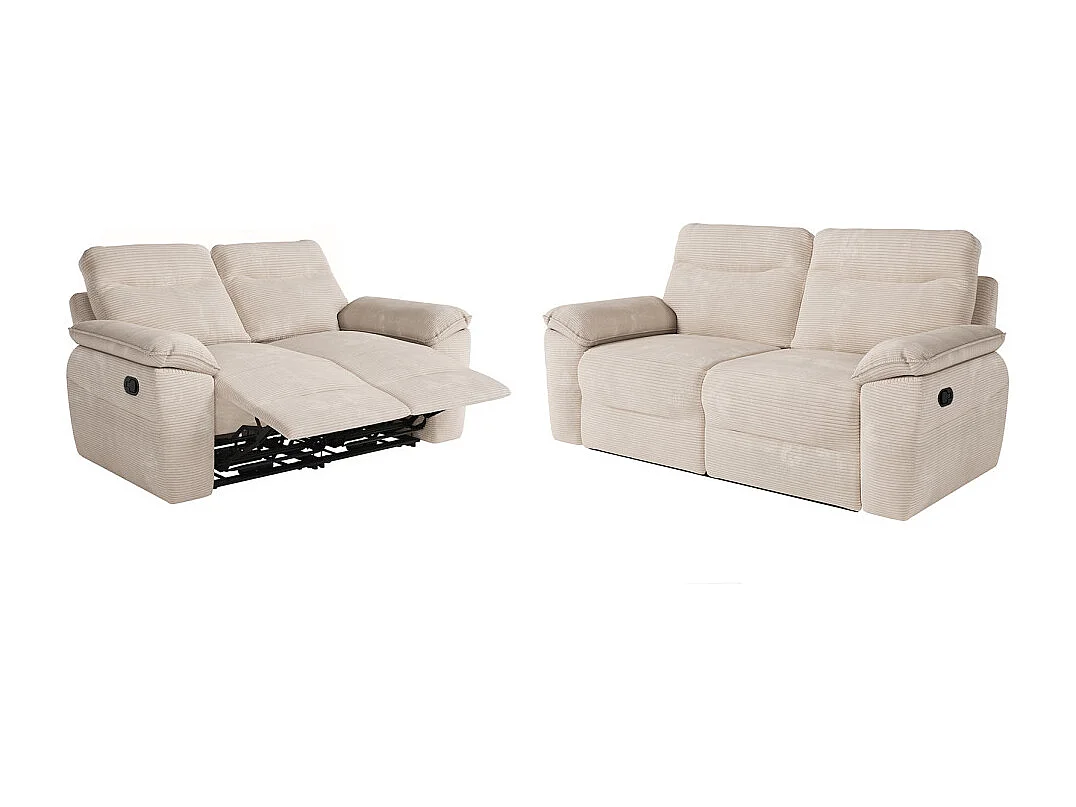 PACK - Canapé de relaxation ROSS manuel 2 et 3 places en velours côtelé - Beige