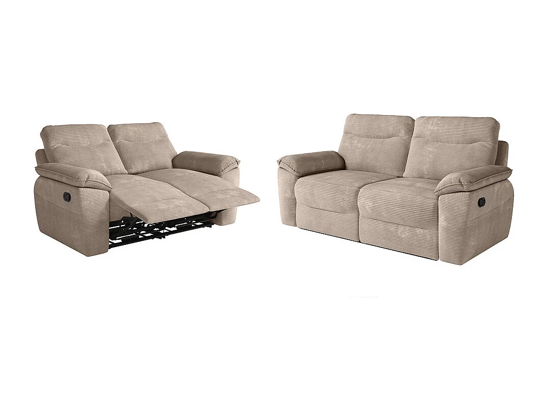 PACK - Canapé de relaxation ROSS manuel 2 et 3 places en velours côtelé - Taupe