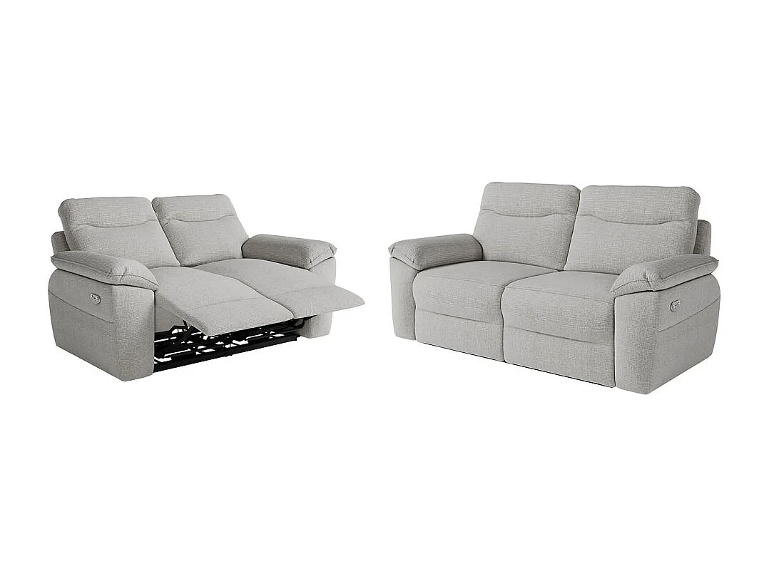 PACK - Canapé de relaxation ROSS électrique 2 et 3 places en tissu texturé 3D - Gris clair