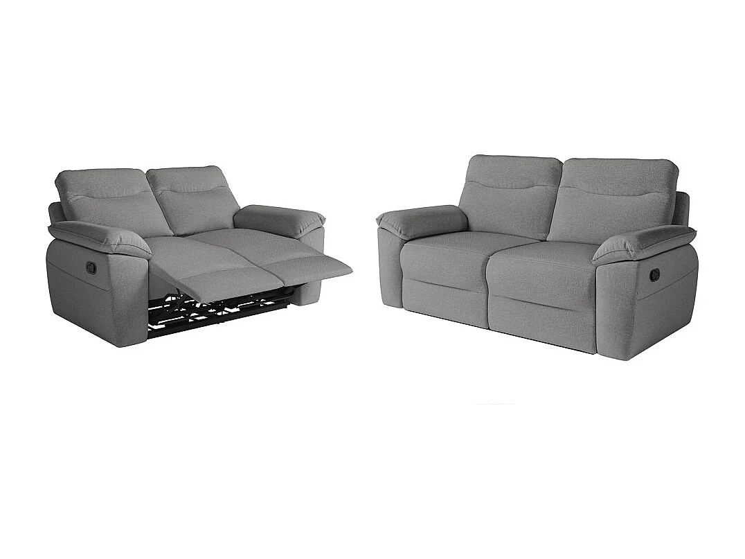 PACK - Canapé de relaxation ROSS manuel 2 et 3 places en tissu antitache - Gris