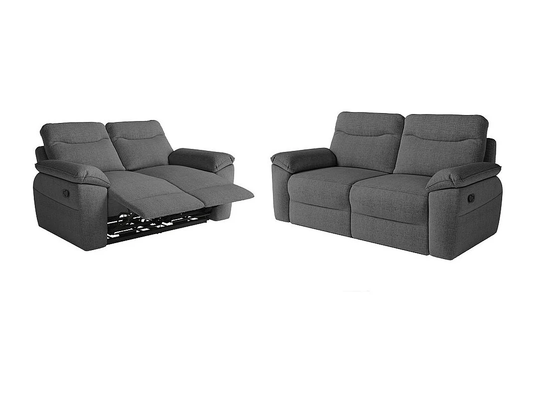PACK - Canapé de relaxation ROSS manuel 2 et 3 places en tissu texturé 3D - Gris anthracite