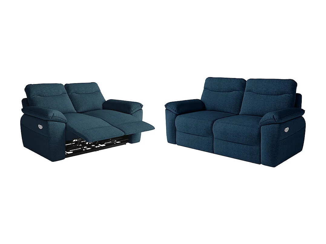 PACK - Canapé de relaxation ROSS électrique 2 et 3 places en tissu texturé 3D - Bleu foncé