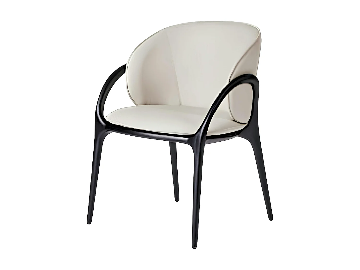 Chaise en cuir gris clair dos rond accoudoirs bois noir ALDER