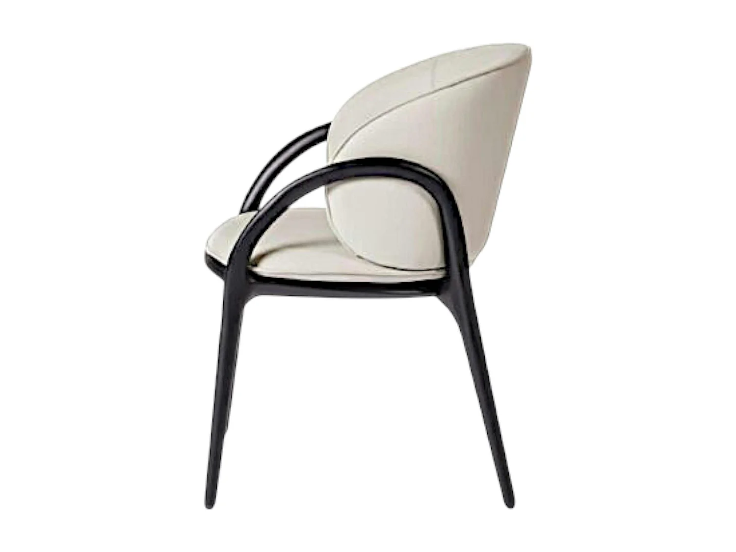 Chaise en cuir gris clair dos rond accoudoirs bois noir ALDER