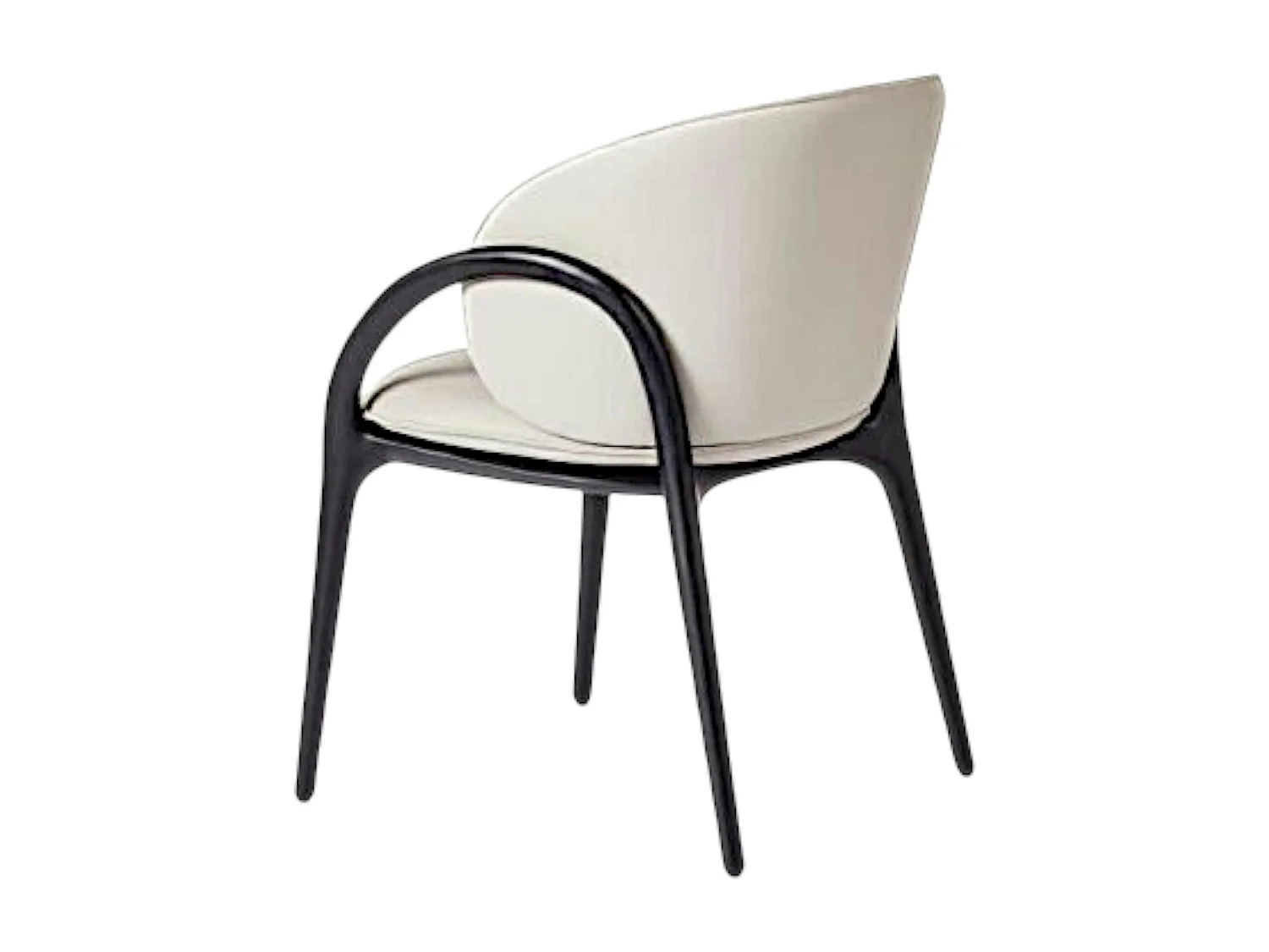 Chaise en cuir gris clair dos rond accoudoirs bois noir ALDER