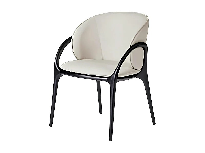 Chaise en cuir gris clair dos rond accoudoirs bois noir ALDER