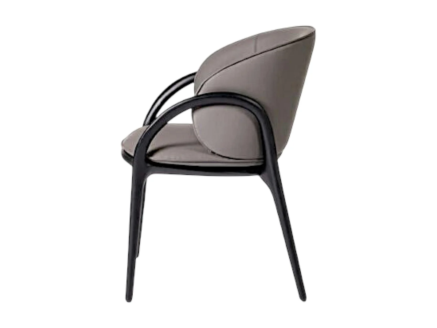 Chaise en cuir gris foncé dos rond accoudoirs bois noir ALDER