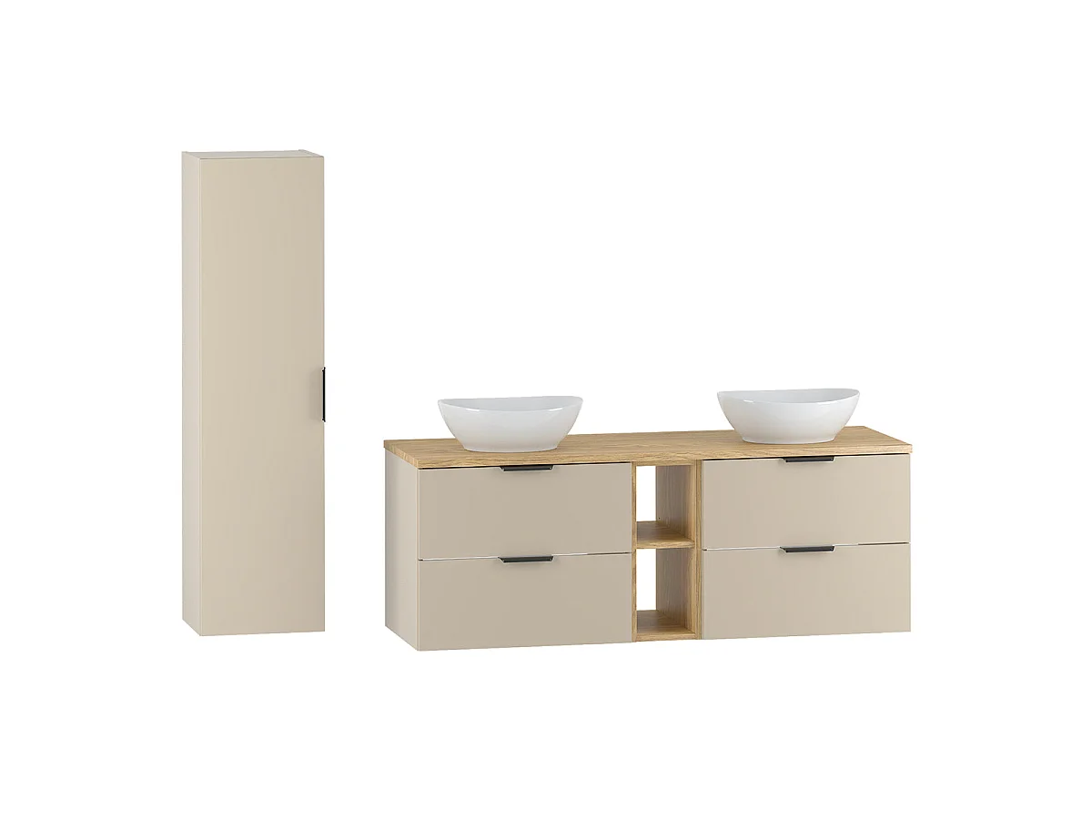 Ensemble meuble double vasque 140cm 2 nissen en colonne Astrid Kasjmier en hout
