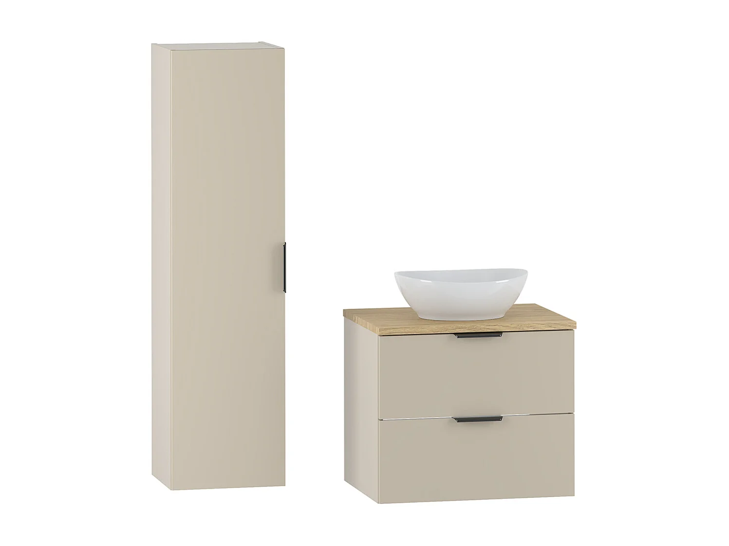 Ensemble meuble simple vasque 60cm et colonne Astrid Cachemire et bois