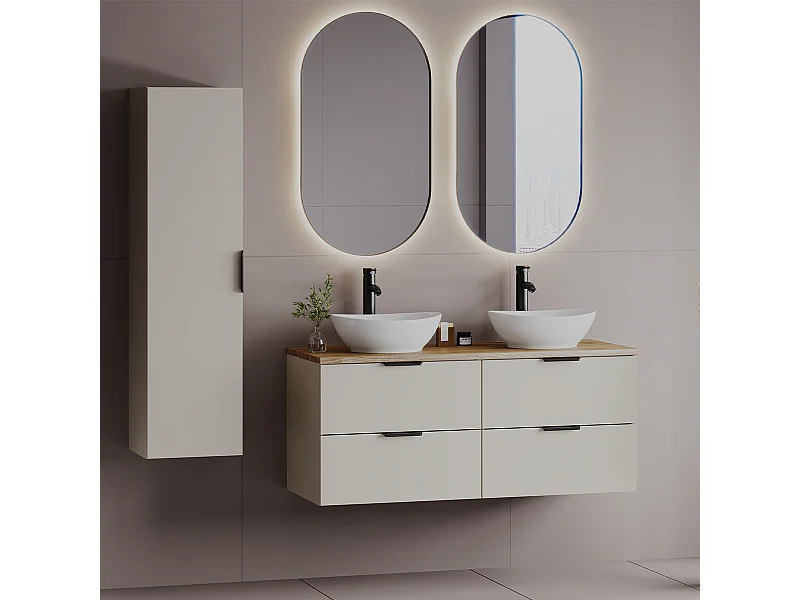 Set aus Doppelwaschtisch 120cm und Säule Astrid Kaschmir und Holz