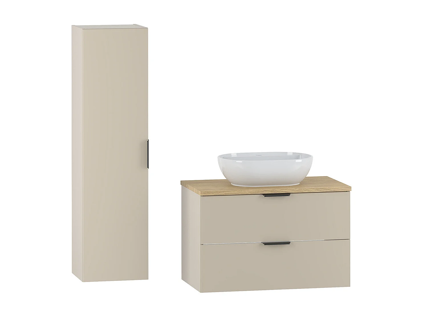 Ensemble meuble simple vasque 80cm et colonne Astrid Cachemire et bois