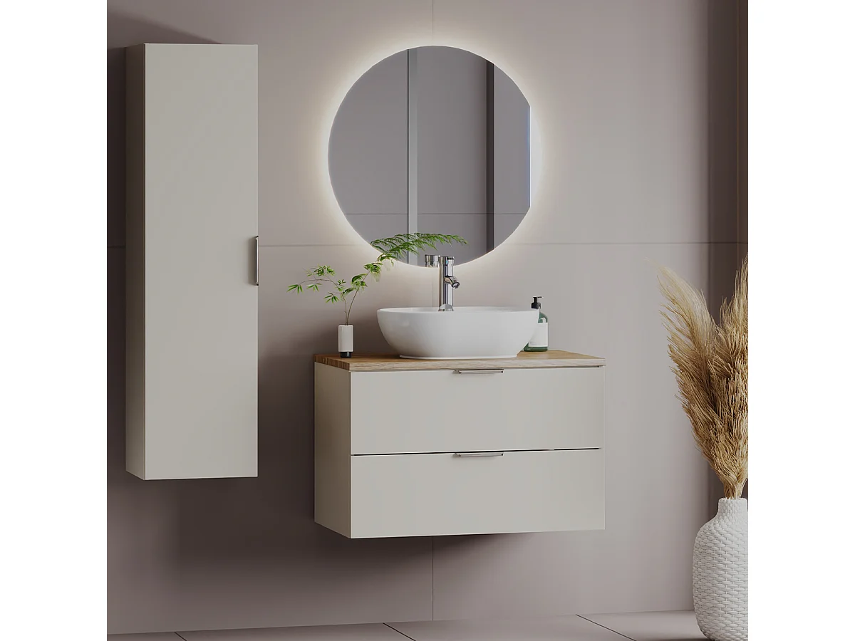 Ensemble meuble simple vasque 80cm et colonne Astrid Cachemire et bois