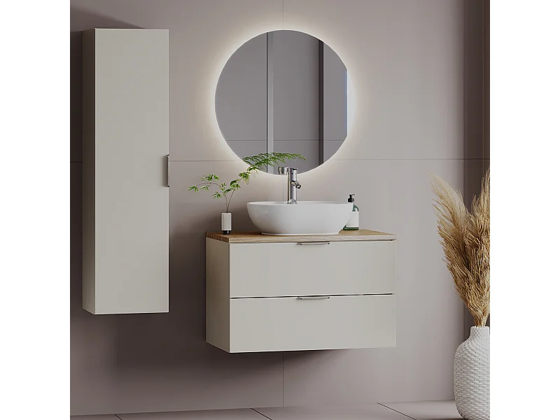Conjunto mueble lavabo individual 80cm y columna Astrid Cachemira y madera