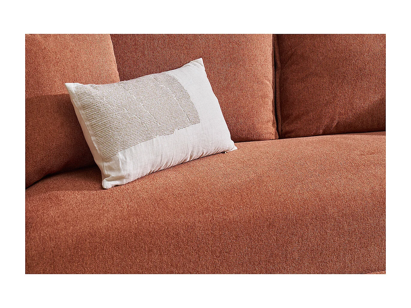 Canapé 3 places en tissu effet velours texturé terre brûlée PIO