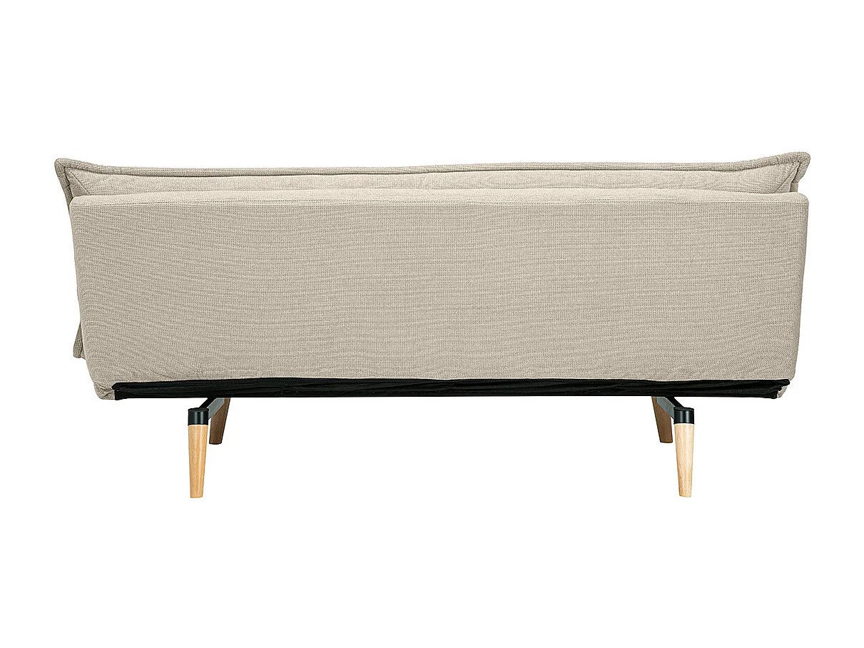 Canapé convertible 3 places en tissu chenille beige et bois clair BINGO