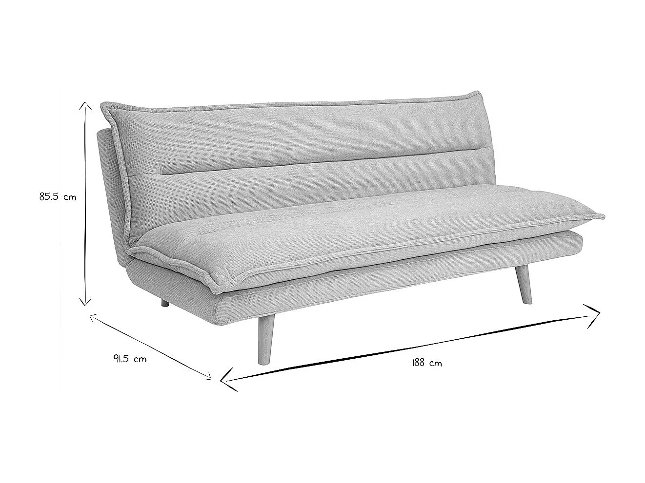 Canapé convertible 3 places en tissu chenille beige et bois clair BINGO