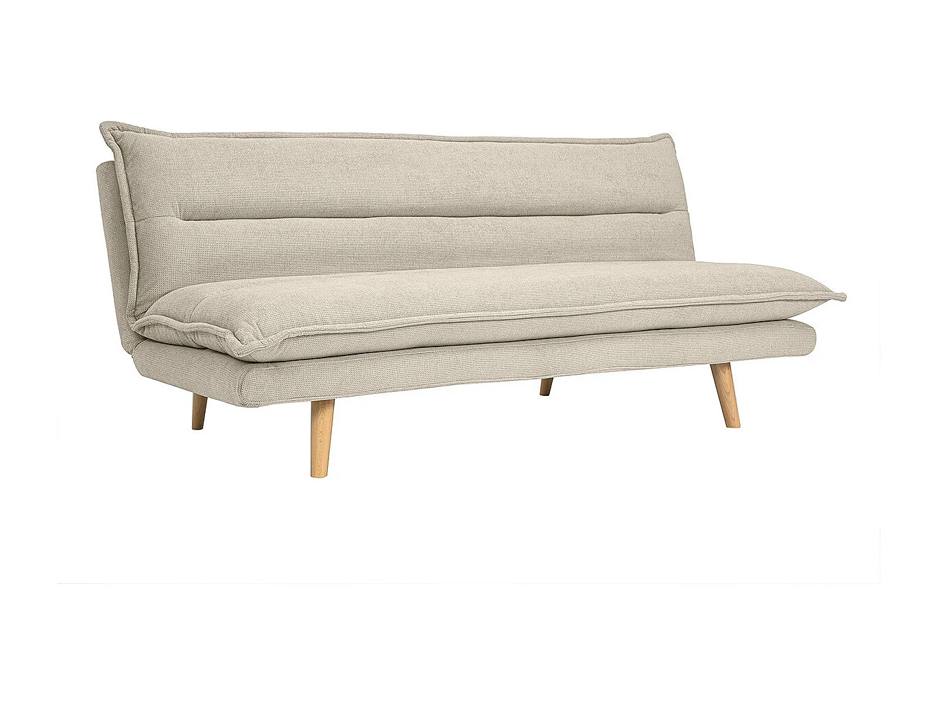 Canapé convertible 3 places en tissu chenille beige et bois clair BINGO