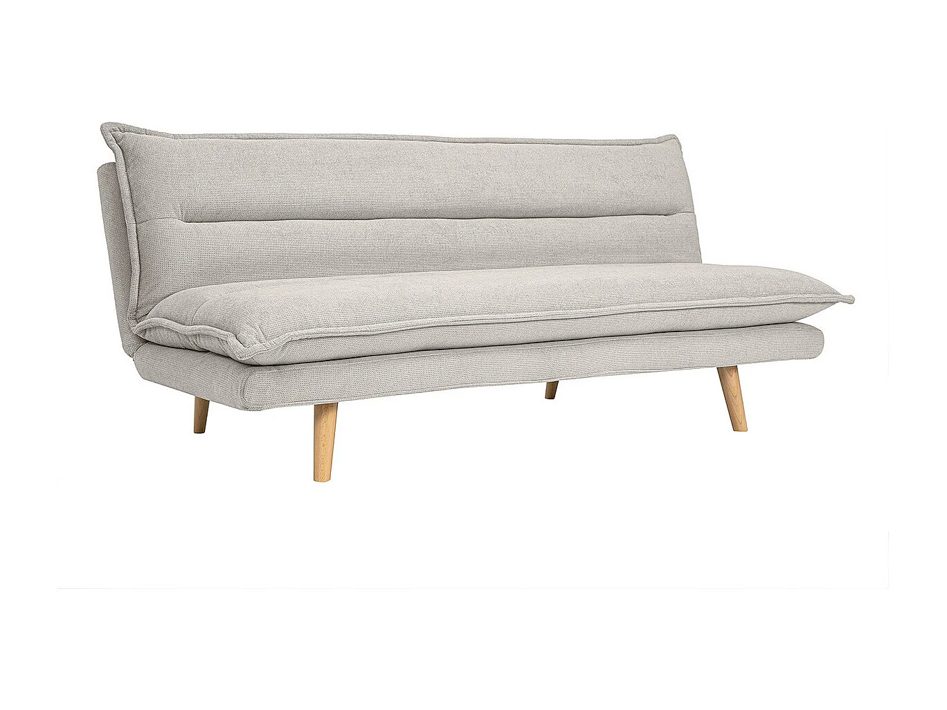 Canapé convertible 3 places en tissu chenille beige et bois clair BINGO