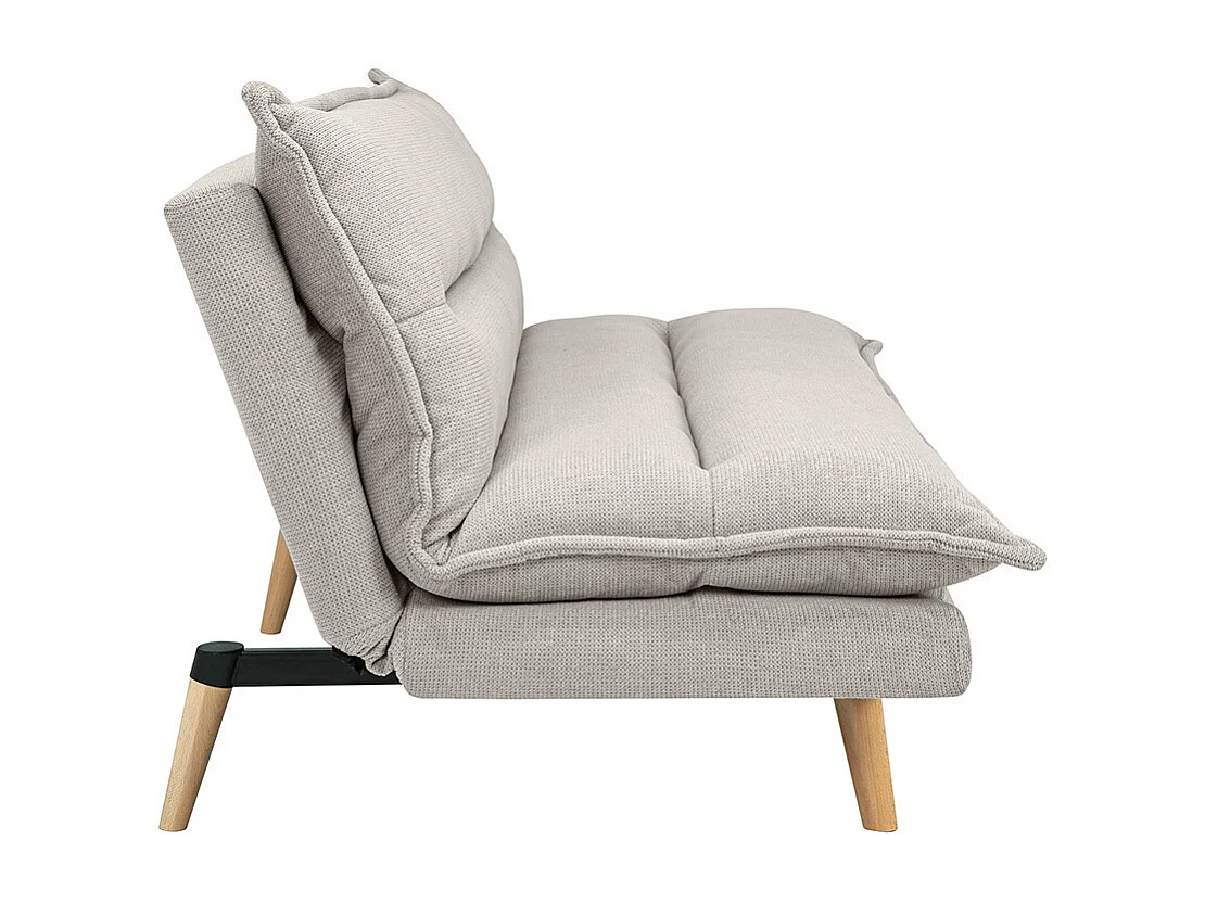 Canapé convertible 3 places en tissu chenille beige et bois clair BINGO