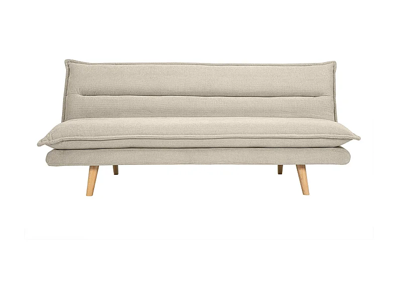Canapé convertible 3 places en tissu chenille beige et bois clair BINGO