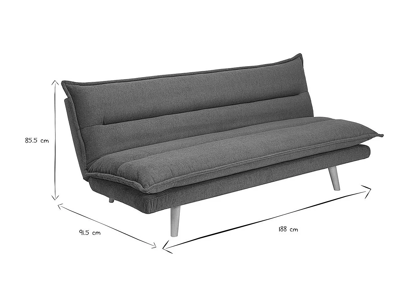 Canapé convertible 3 places en tissu chenille terre brûlée et bois clair BINGO