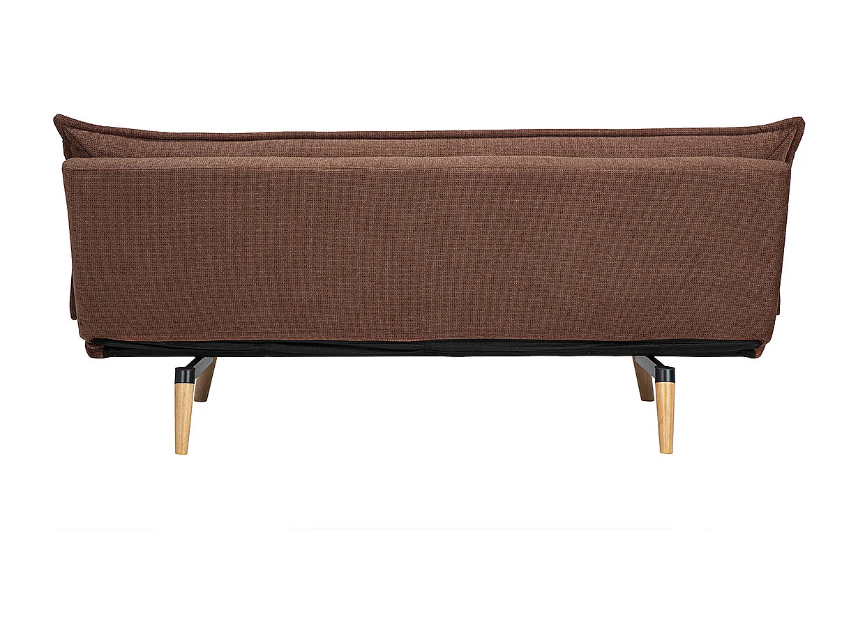 Canapé convertible 3 places en tissu chenille terre brûlée et bois clair BINGO