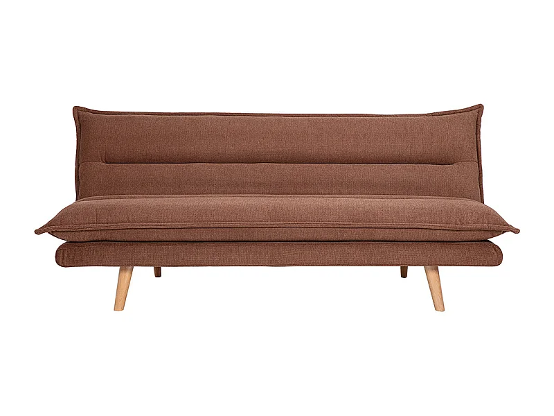 Canapé convertible 3 places en tissu chenille terre brûlée et bois clair BINGO