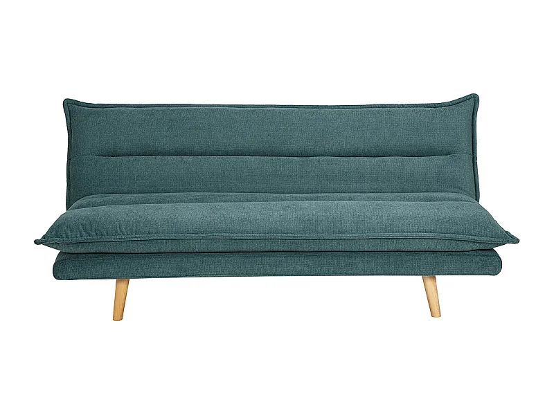 Canapé convertible 3 places en tissu chenille bleu canard et bois clair BINGO