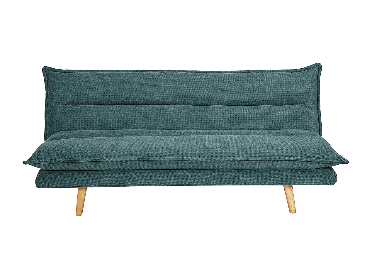 Canapé convertible 3 places en tissu chenille bleu canard et bois clair BINGO