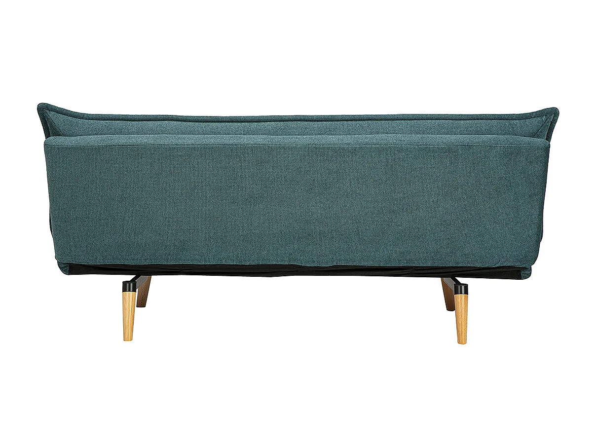 Canapé convertible 3 places en tissu chenille bleu canard et bois clair BINGO