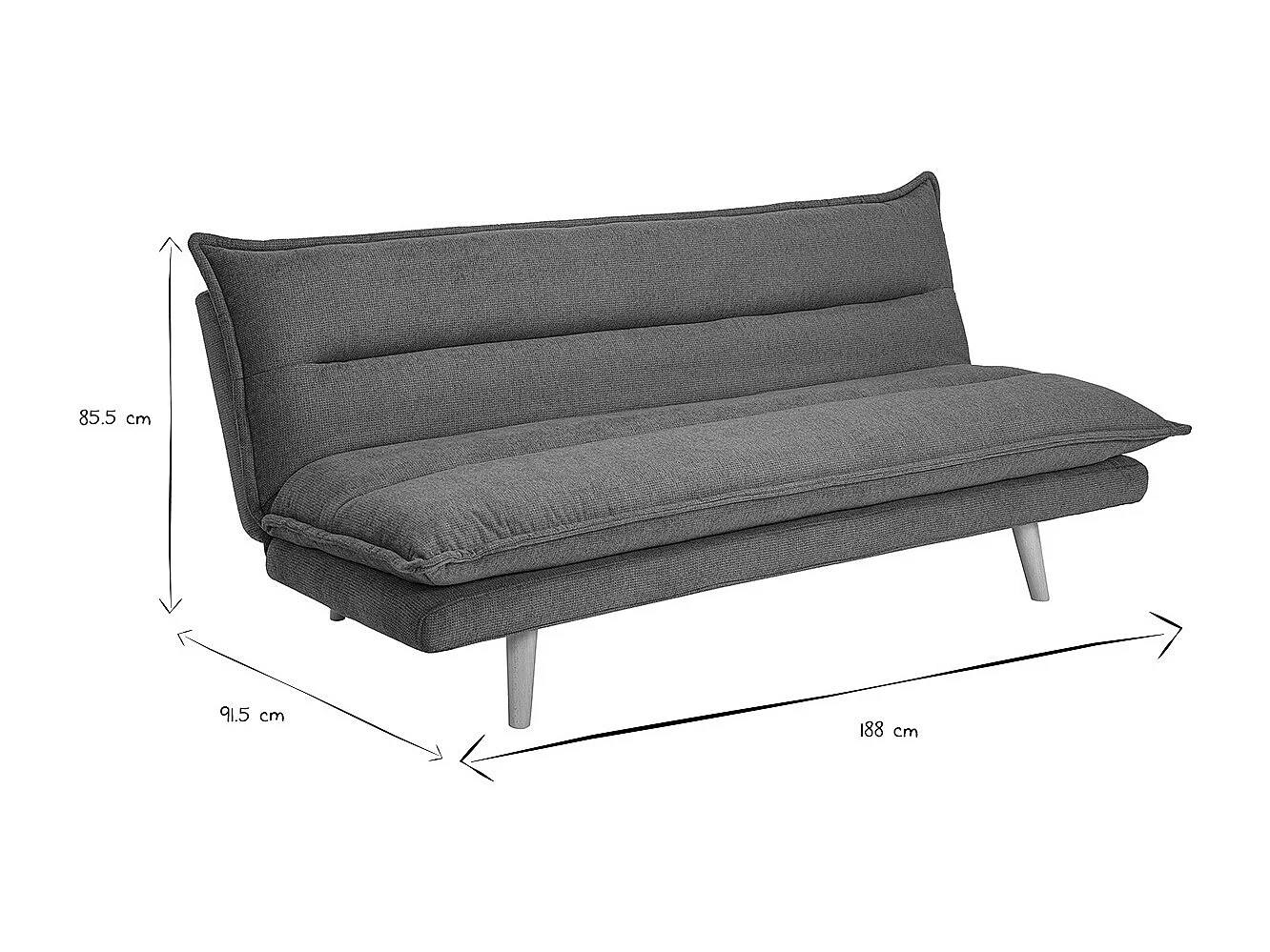 Canapé convertible 3 places en tissu chenille bleu canard et bois clair BINGO