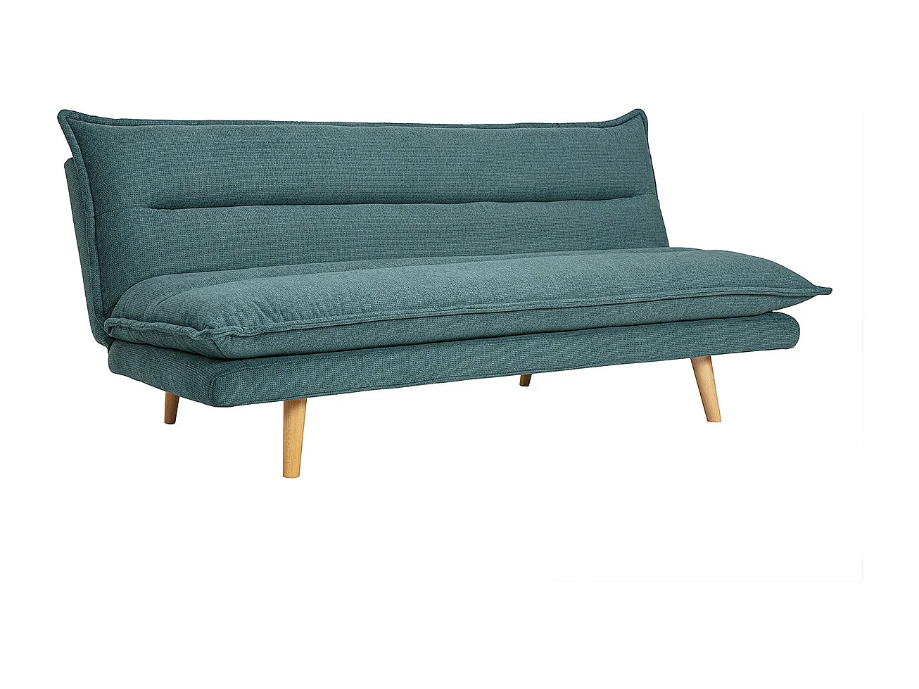 Canapé convertible 3 places en tissu chenille bleu canard et bois clair BINGO