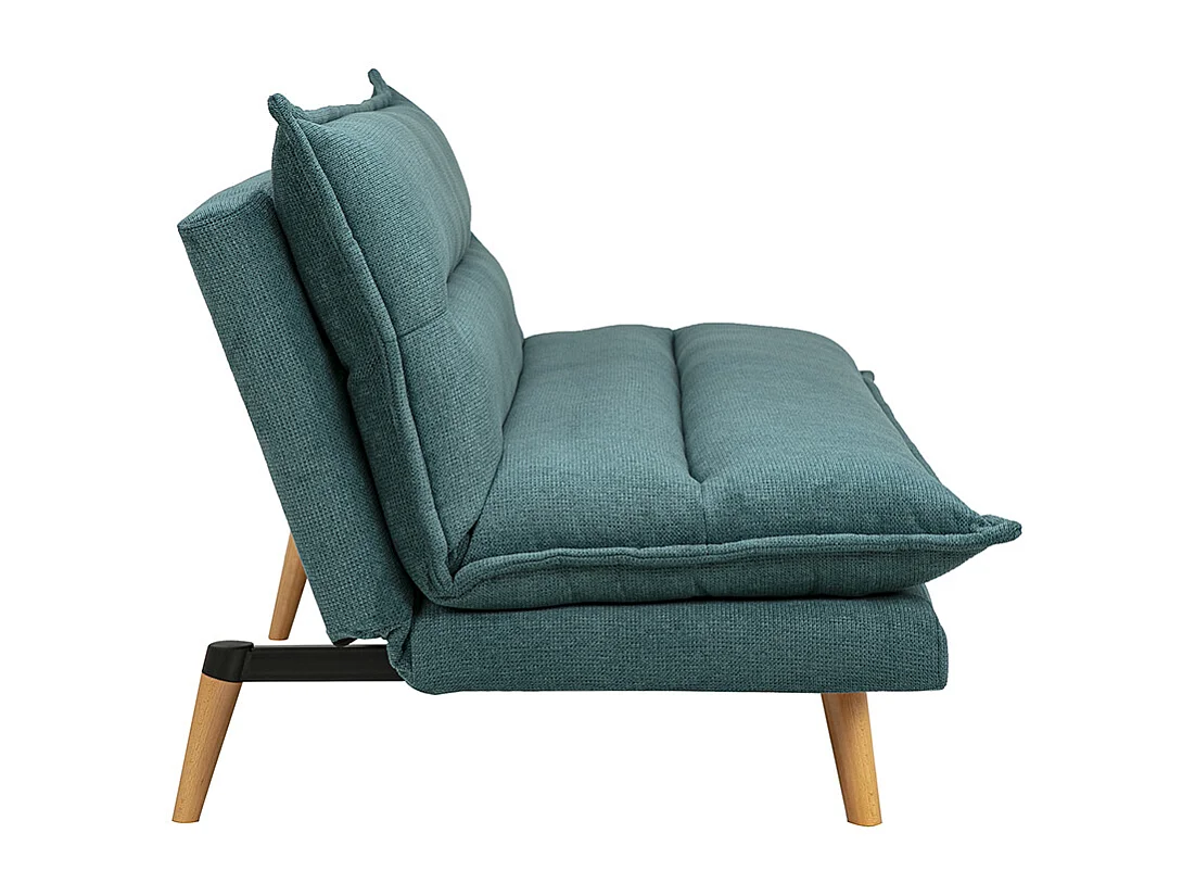 Canapé convertible 3 places en tissu chenille bleu canard et bois clair BINGO