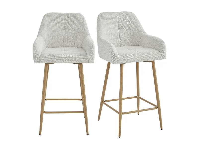 LEA-Fauteuil de bar en tissu Ikon Coloris Lin et métal chêne (x2)