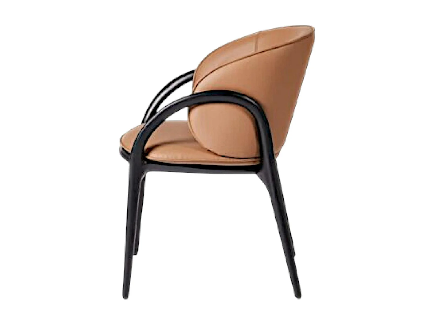 Chaise en cuir marron dos rond accoudoirs bois noir ALDER