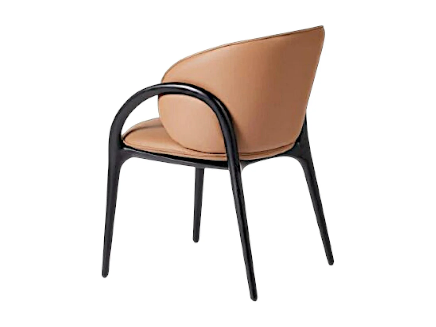 Chaise en cuir marron dos rond accoudoirs bois noir ALDER