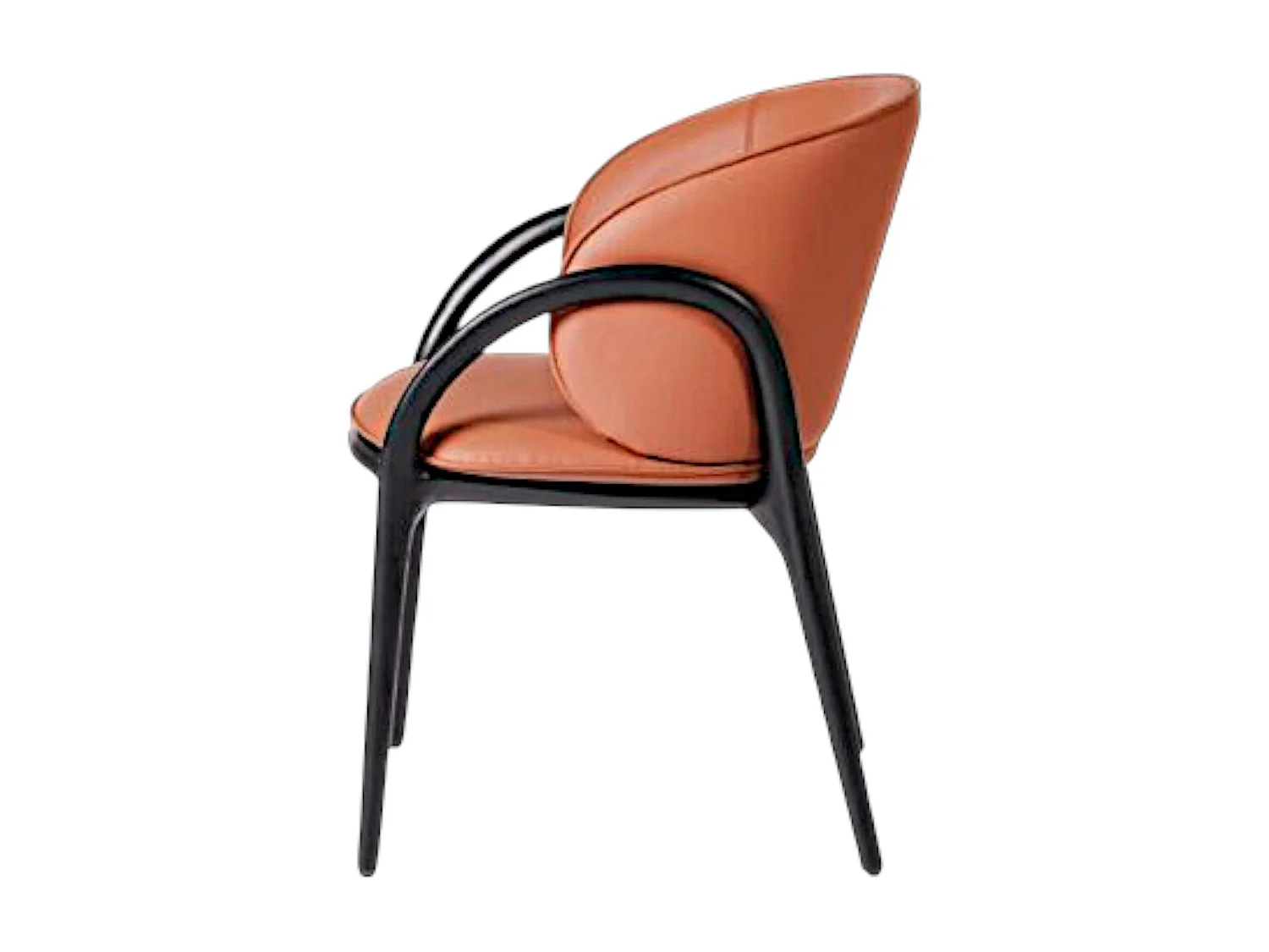 Chaise en cuir terracotta dos rond accoudoirs bois noir ALDER