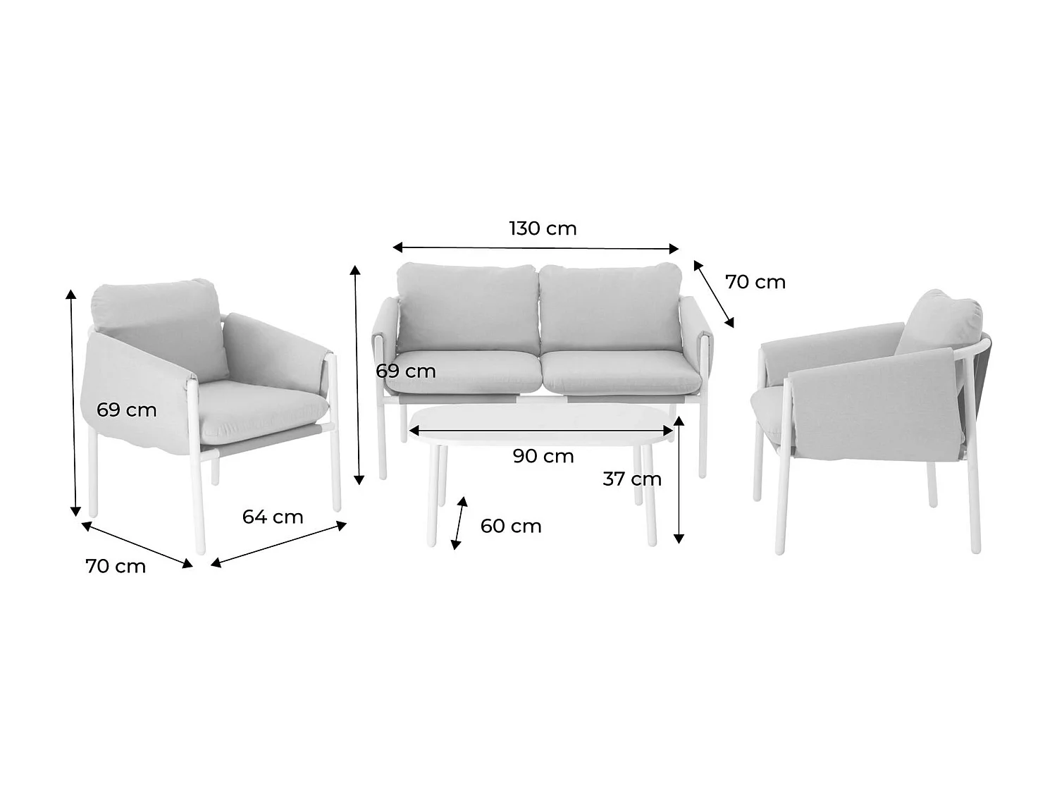 Set da giardino in acciaio, 4 posti, grigio