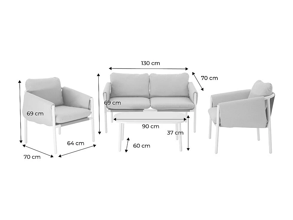 Set da giardino in acciaio, 4 posti, grigio
