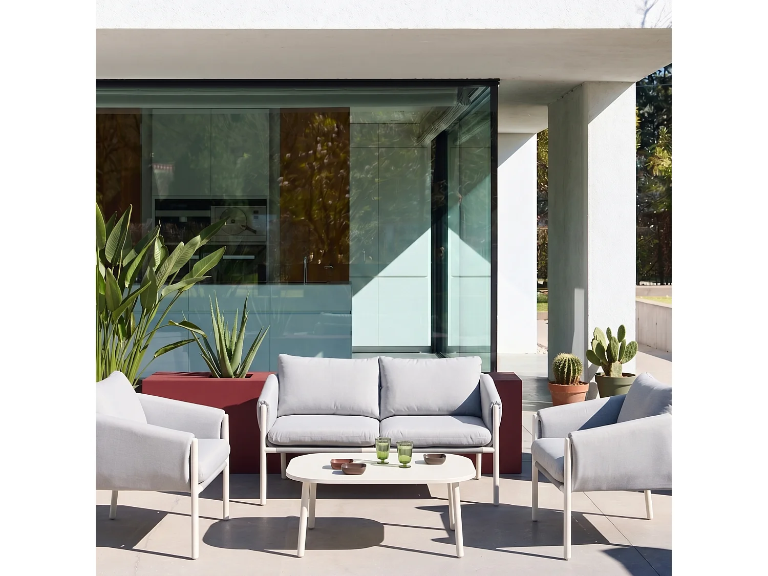 Conjunto de jardín de acero, 4 plazas gris