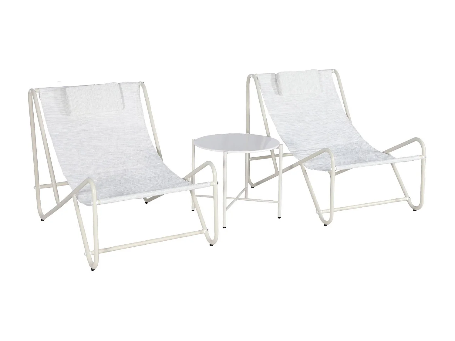 Set di 2 poltrone relax con tavolo rotondo in acciaio, beige