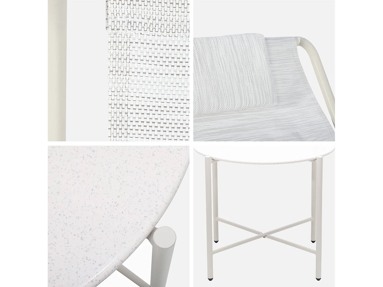 Set di 2 poltrone relax con tavolo rotondo in acciaio, beige