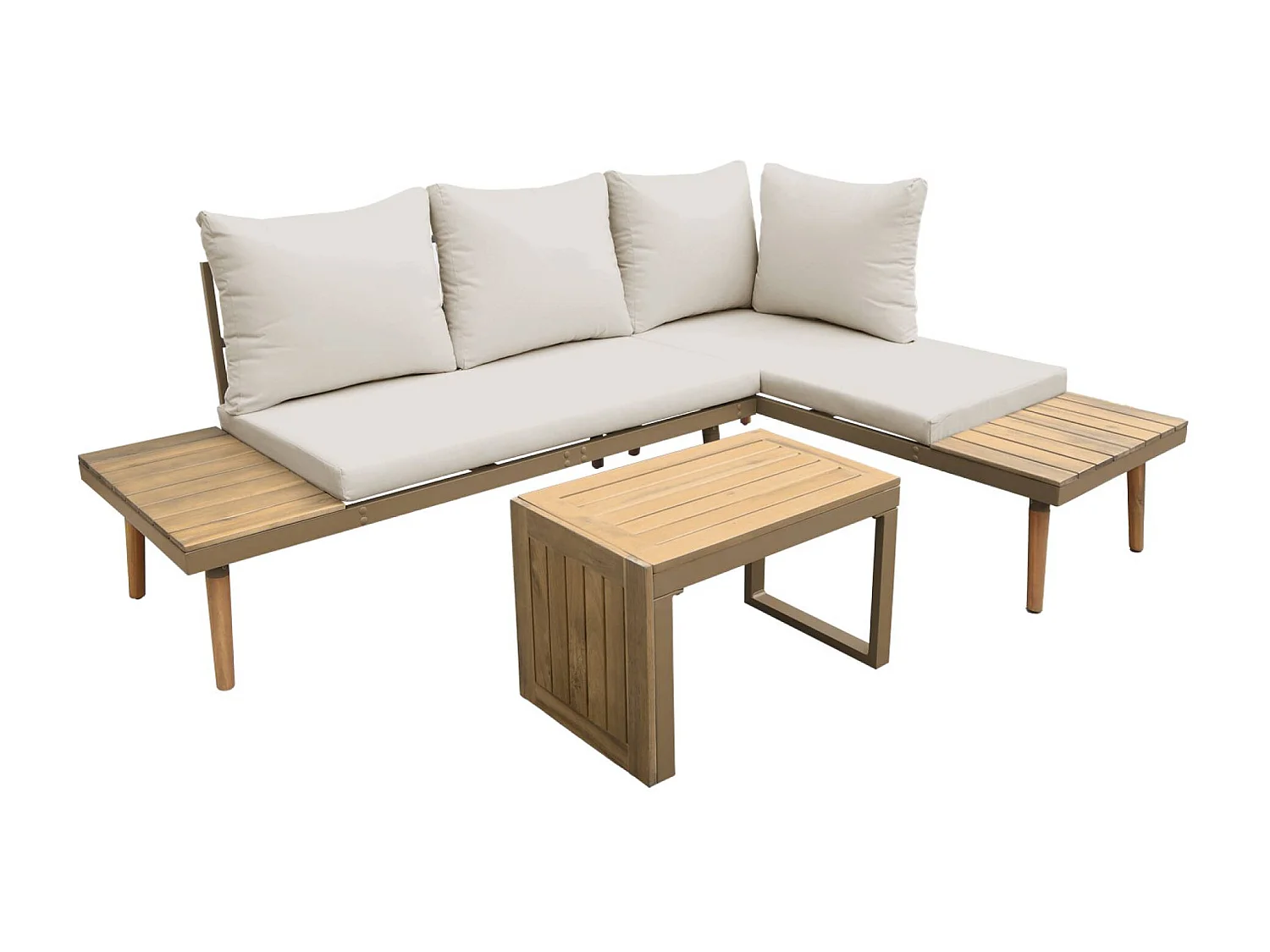 Salon de jardin marron. modulable en aluminium et bois d'acacia. 4 places. Sao Paulo. 140 x 68 x 65cm