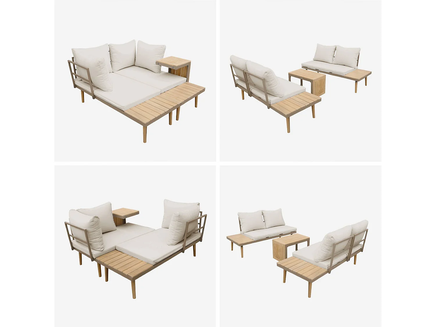 Salon de jardin marron. modulable en aluminium et bois d'acacia. 4 places. Sao Paulo. 140 x 68 x 65cm