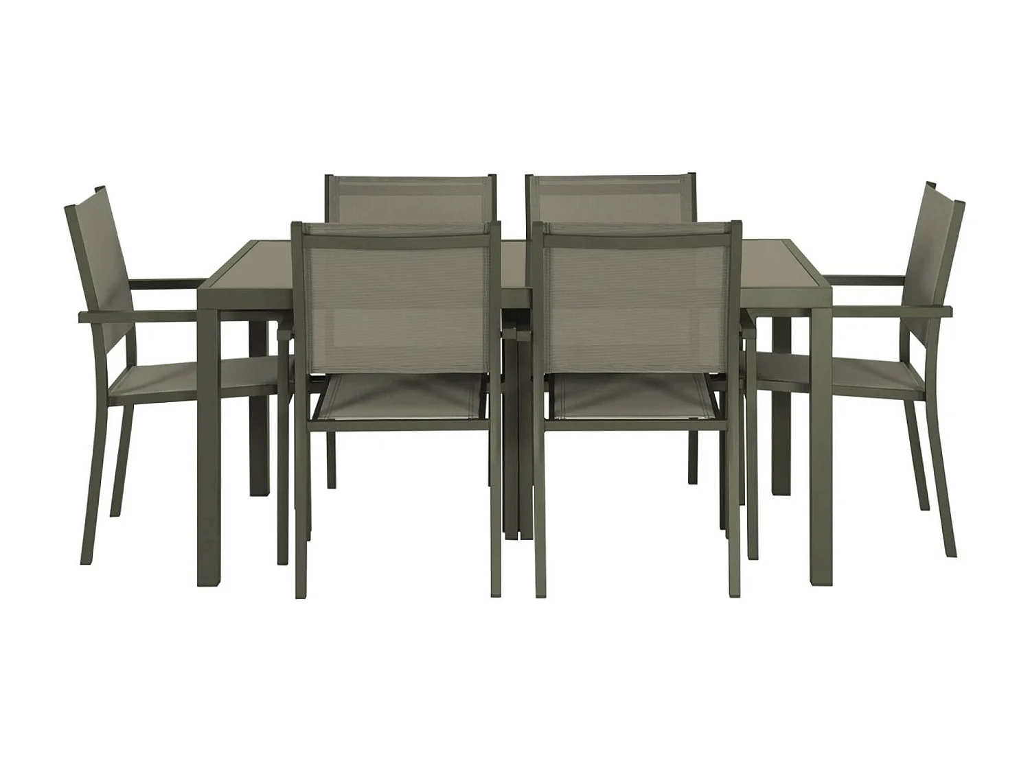 Salon de jardin en aluminium et textilène - Capua - kaki - 6 places - 1 grande table rectangulaire. 6 fauteuils empilables