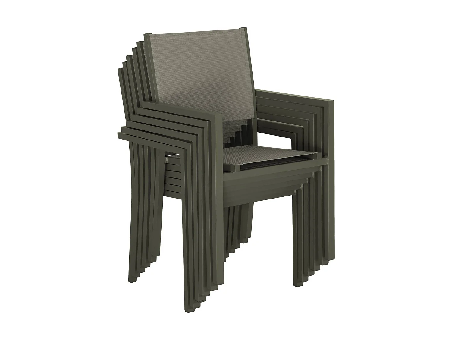 Salon de jardin en aluminium et textilène - Capua - kaki - 6 places - 1 grande table rectangulaire. 6 fauteuils empilables