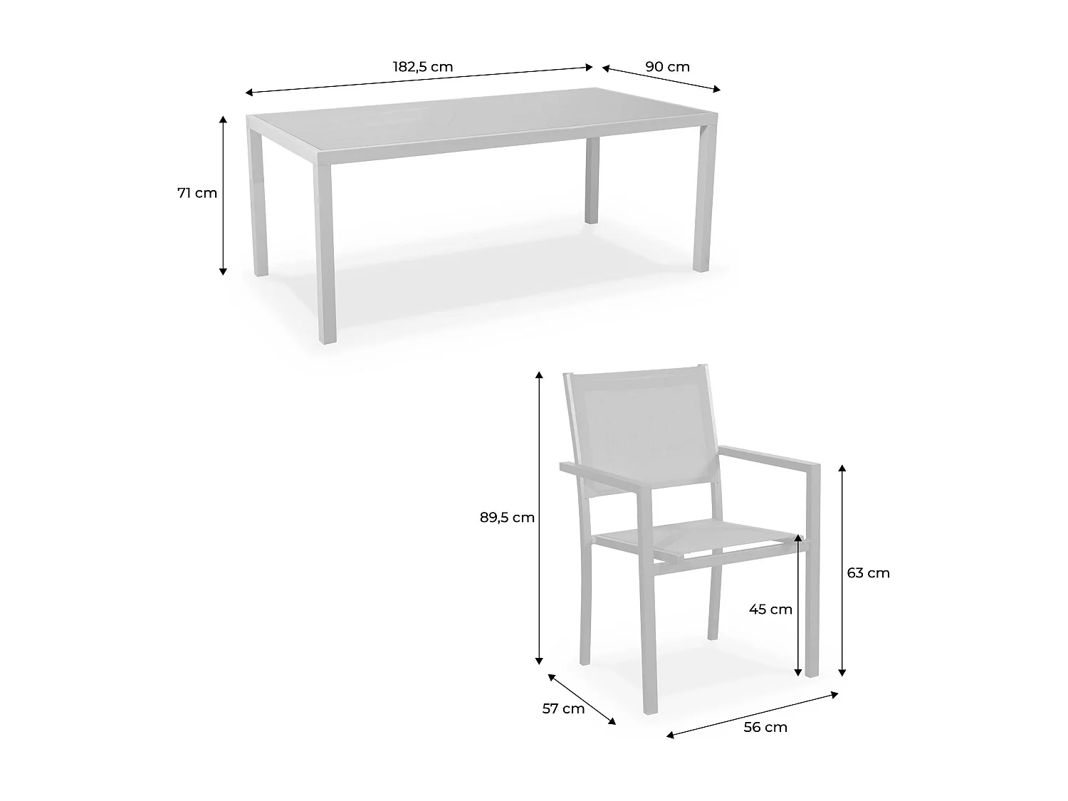 Table de jardin aluminium + 8 assises - Capua 180cm - kaki - 8 places - 1 grande table rectangulaire. 8 fauteuils empilables