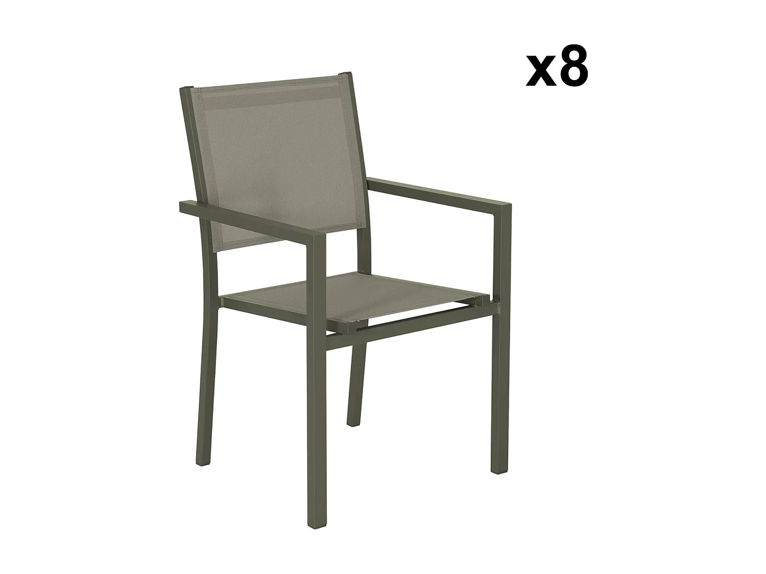 Table de jardin aluminium + 8 assises - Capua 180cm - kaki - 8 places - 1 grande table rectangulaire. 8 fauteuils empilables