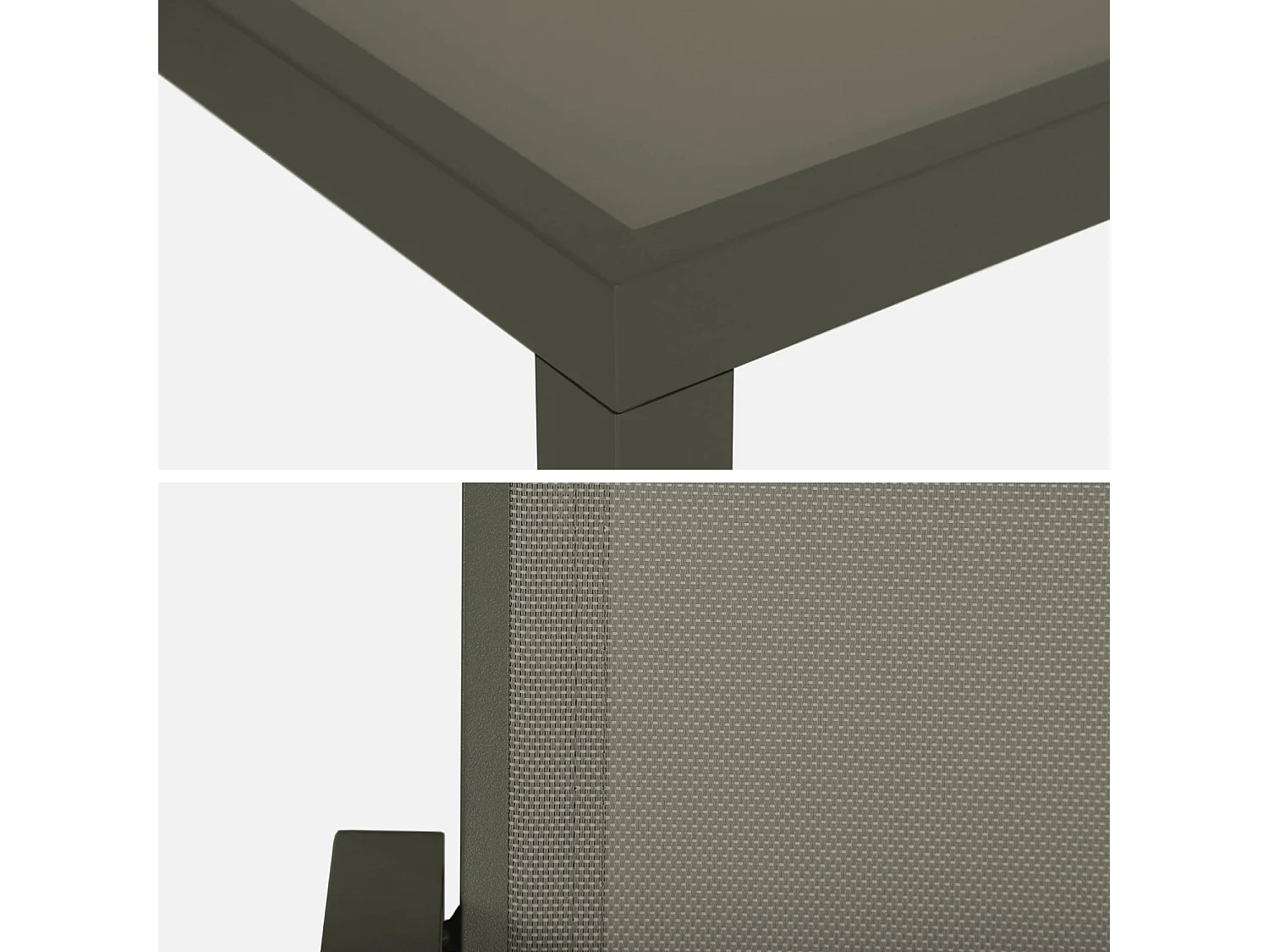 Table de jardin aluminium + 8 assises - Capua 180cm - kaki - 8 places - 1 grande table rectangulaire. 8 fauteuils empilables